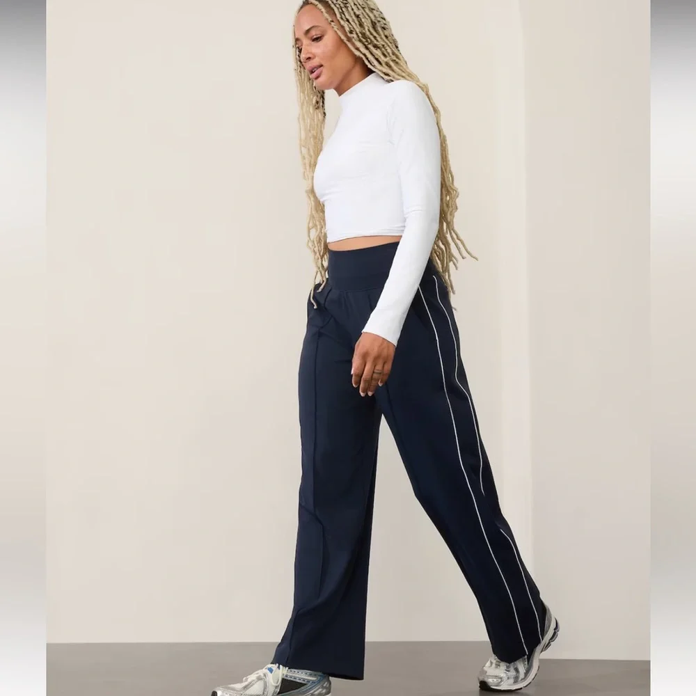 ATHLETA VENICE HIGH RISE TRACK STRIPE WIDE LEG PANT